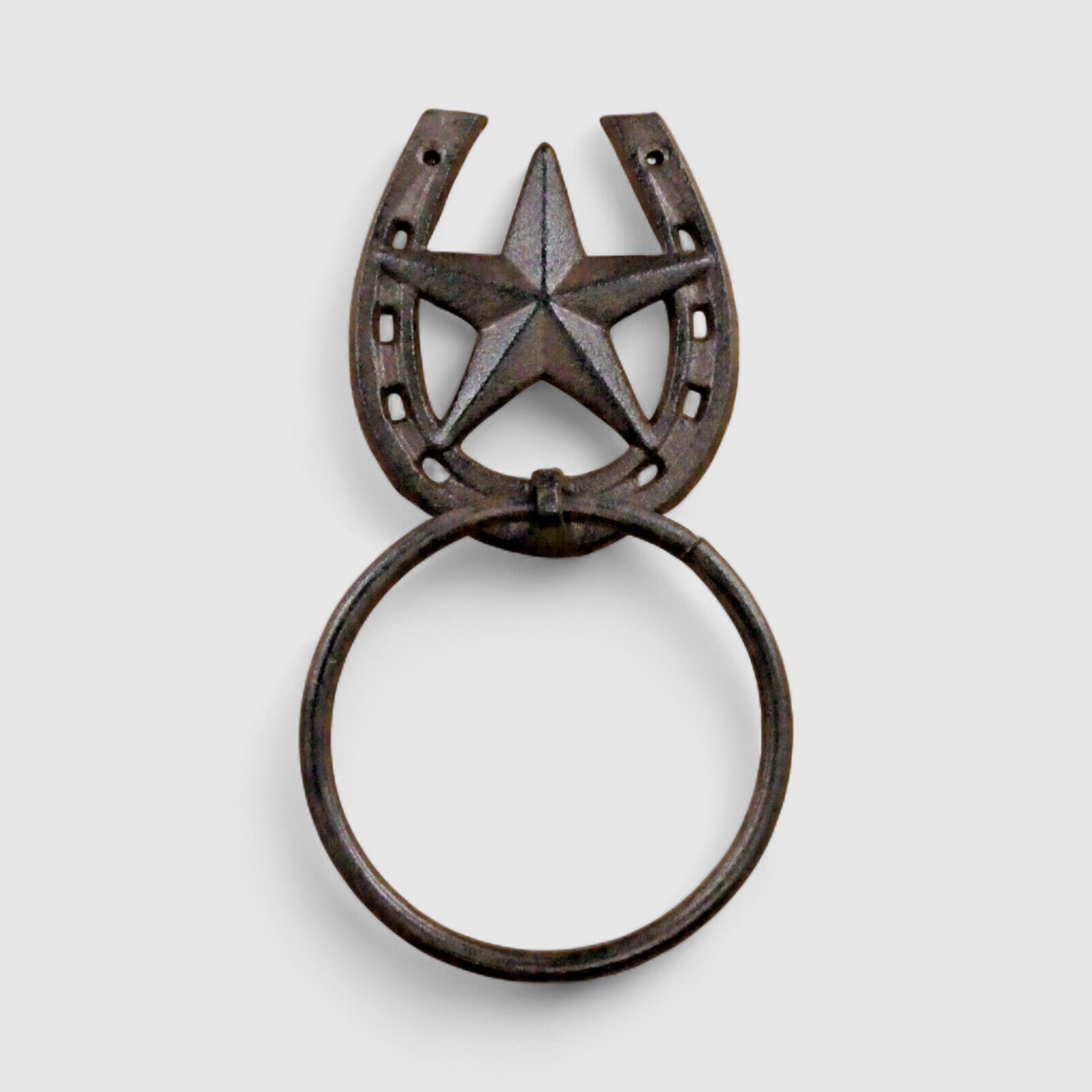 Western Star & Horseshoe Cast Iron Towel Ring, Rustic Country Bathroom Accent