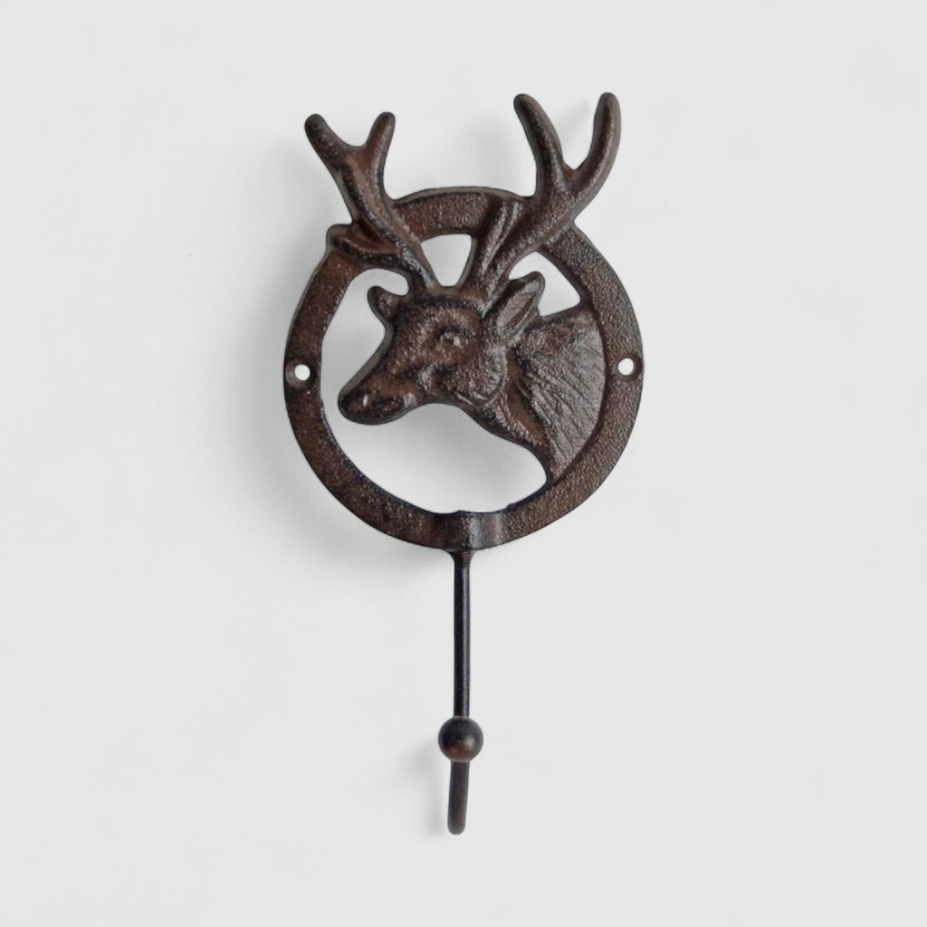 Cast Iron Deer Head Hook, Vintage Woodland Wall Accent