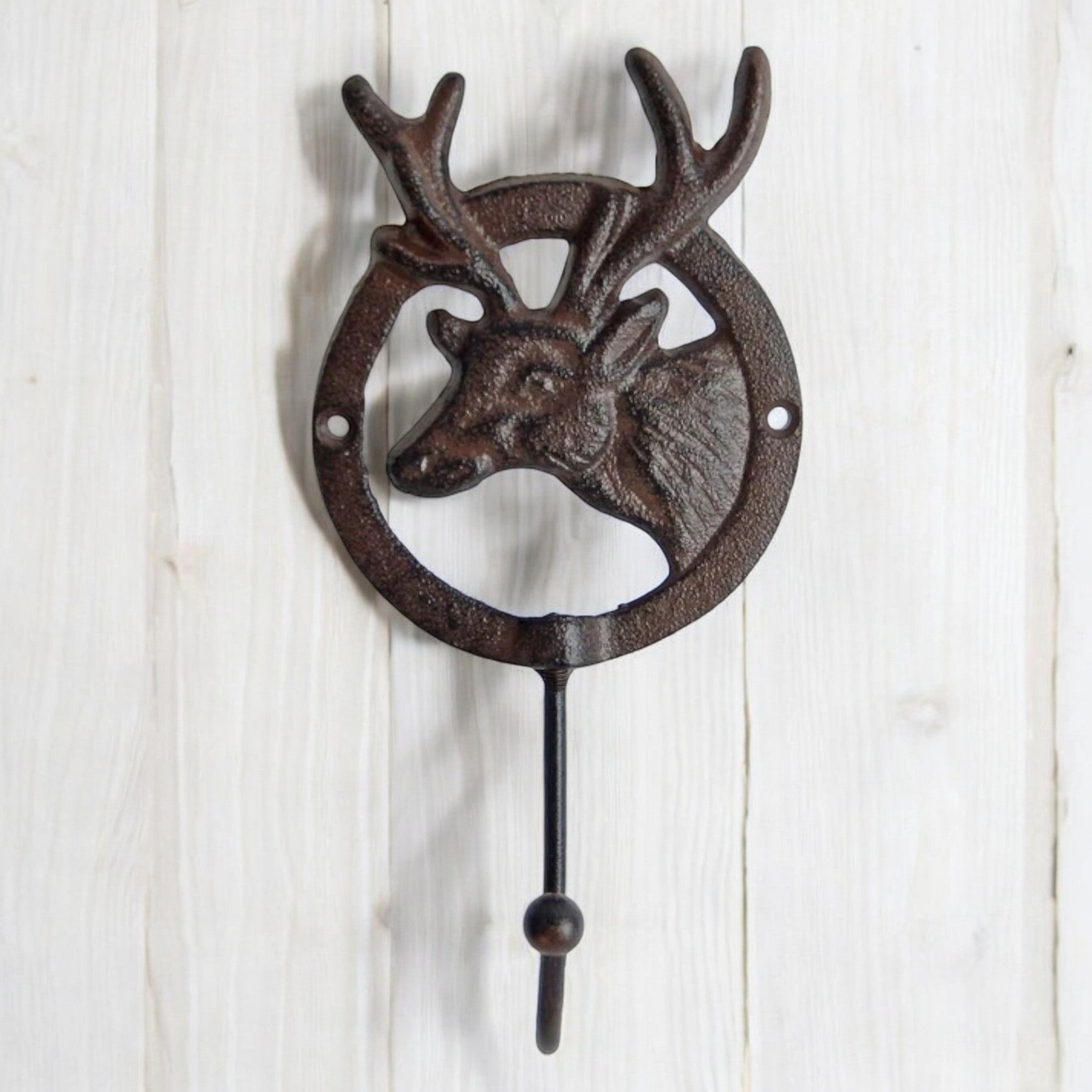 Cast Iron Deer Head Hook, Vintage Woodland Wall Accent