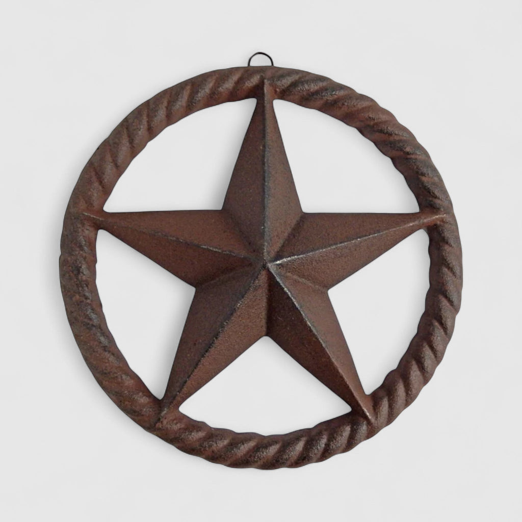 Vintage Cast Iron Star with Twisted Ring, Rustic Western Wall Accent