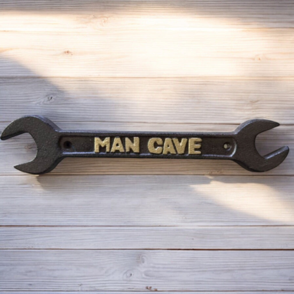 Cast Iron Spanner Wrench Man Cave Plaque, Rugged Industrial Decor