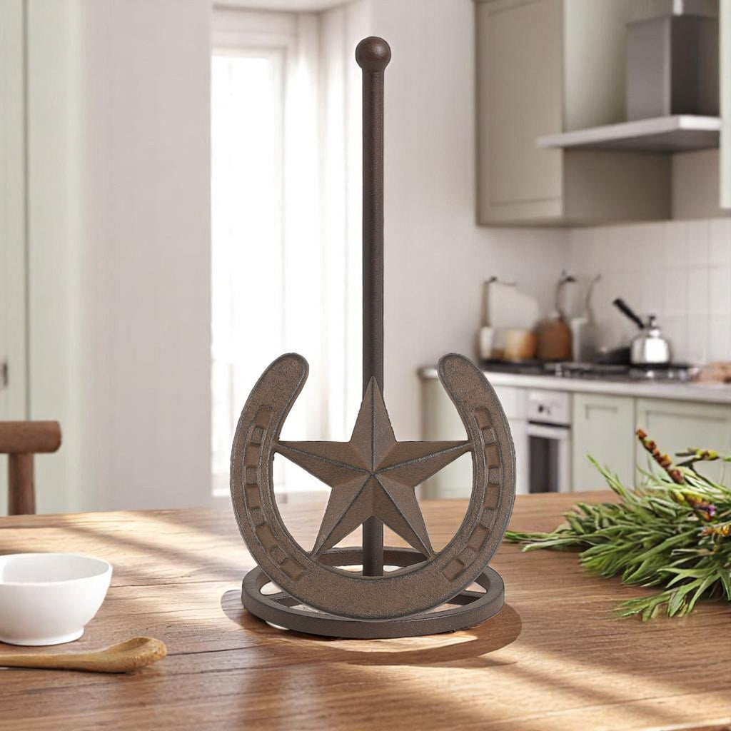 Rustic Cast Iron Star and Horseshoe Paper Towel Holder - Western Kitchen Decor