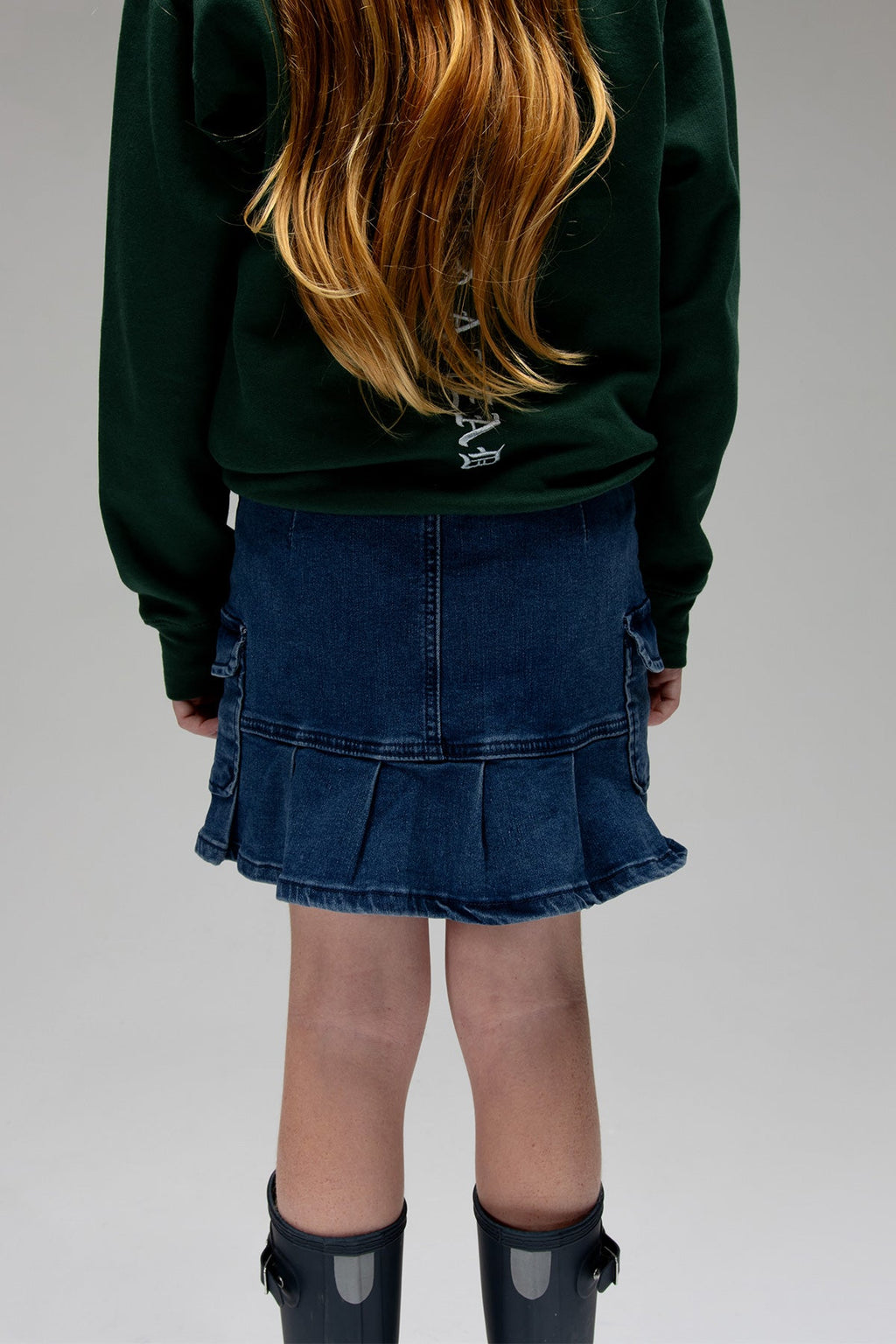Girls Pleated Denim Mini Skirt