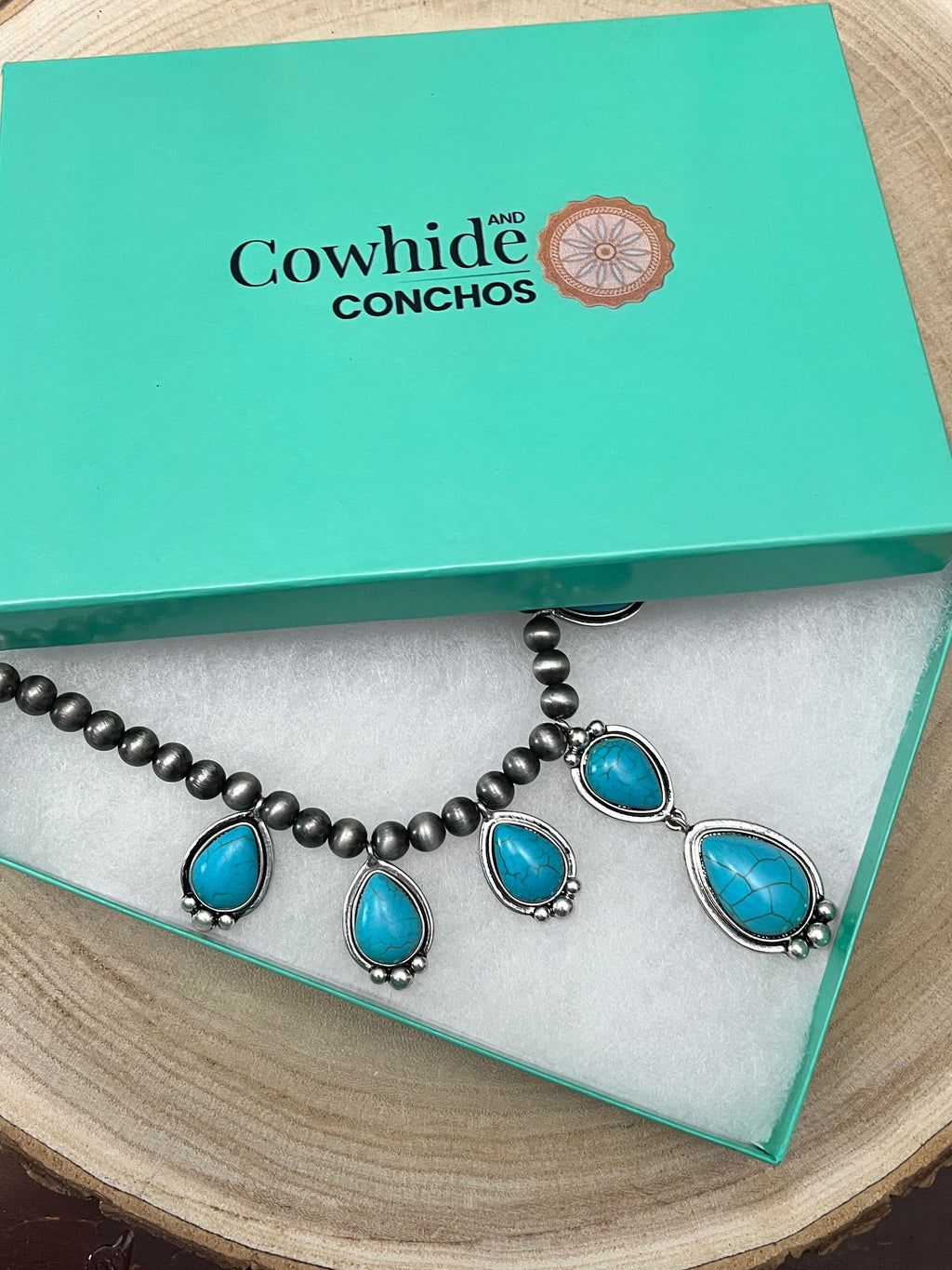 Teardrop Faux Turquoise and Sterling Pearl Necklace - 16 inch + 3