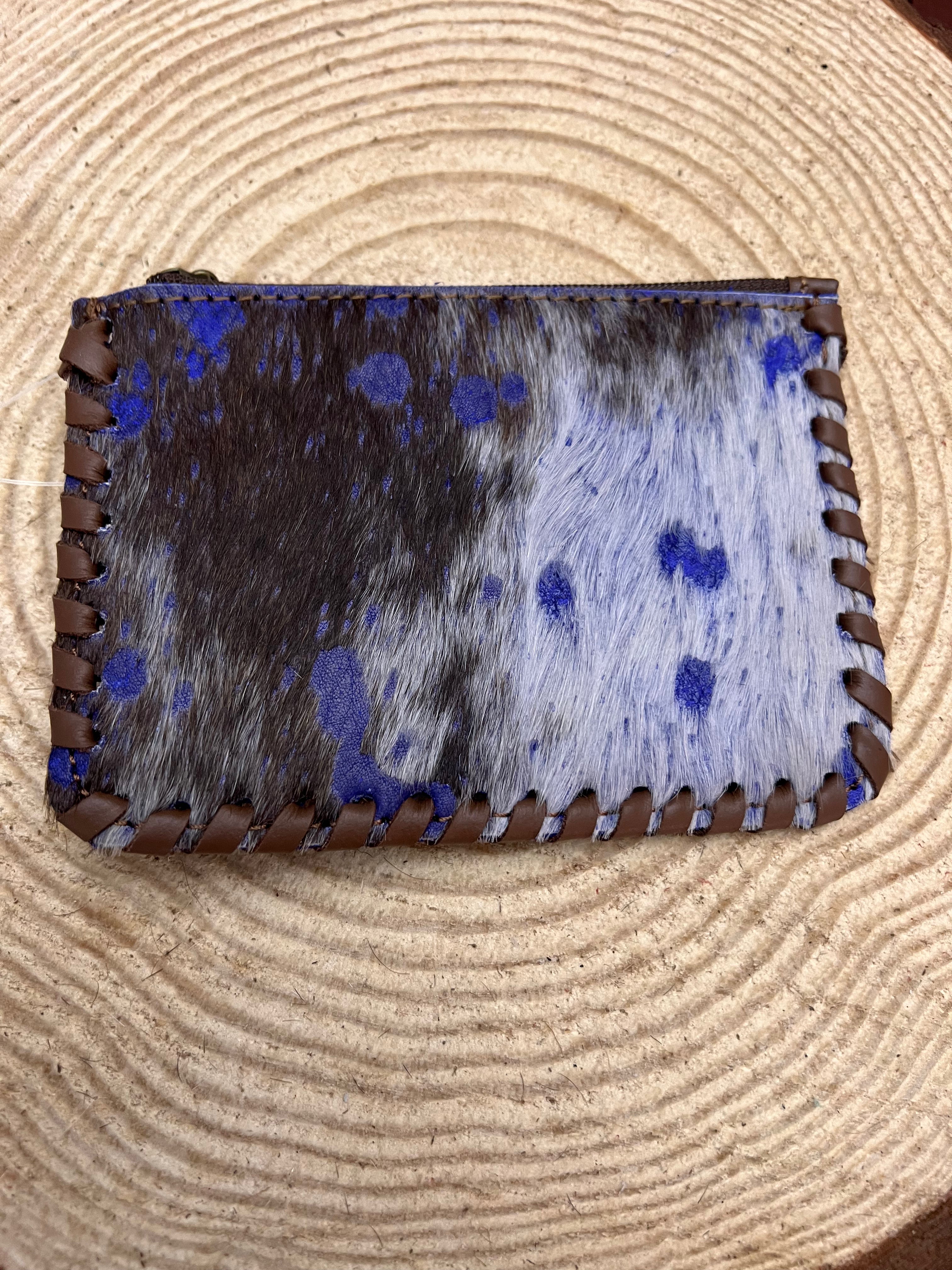 Hair on Hide Coin Purse - with dark blue paint