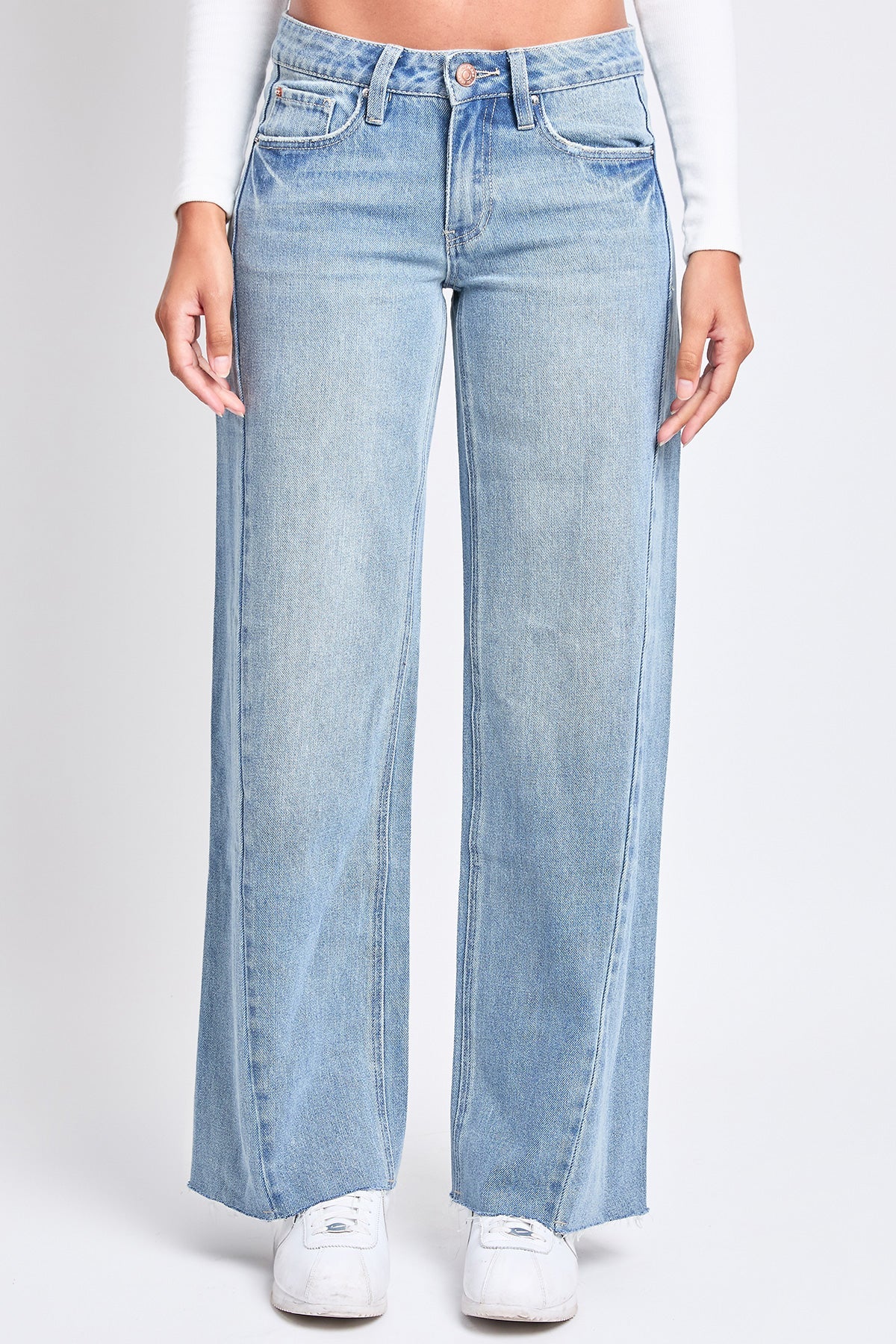 Women's Mid Rise Rigid Detailed Wide Leg Jeans