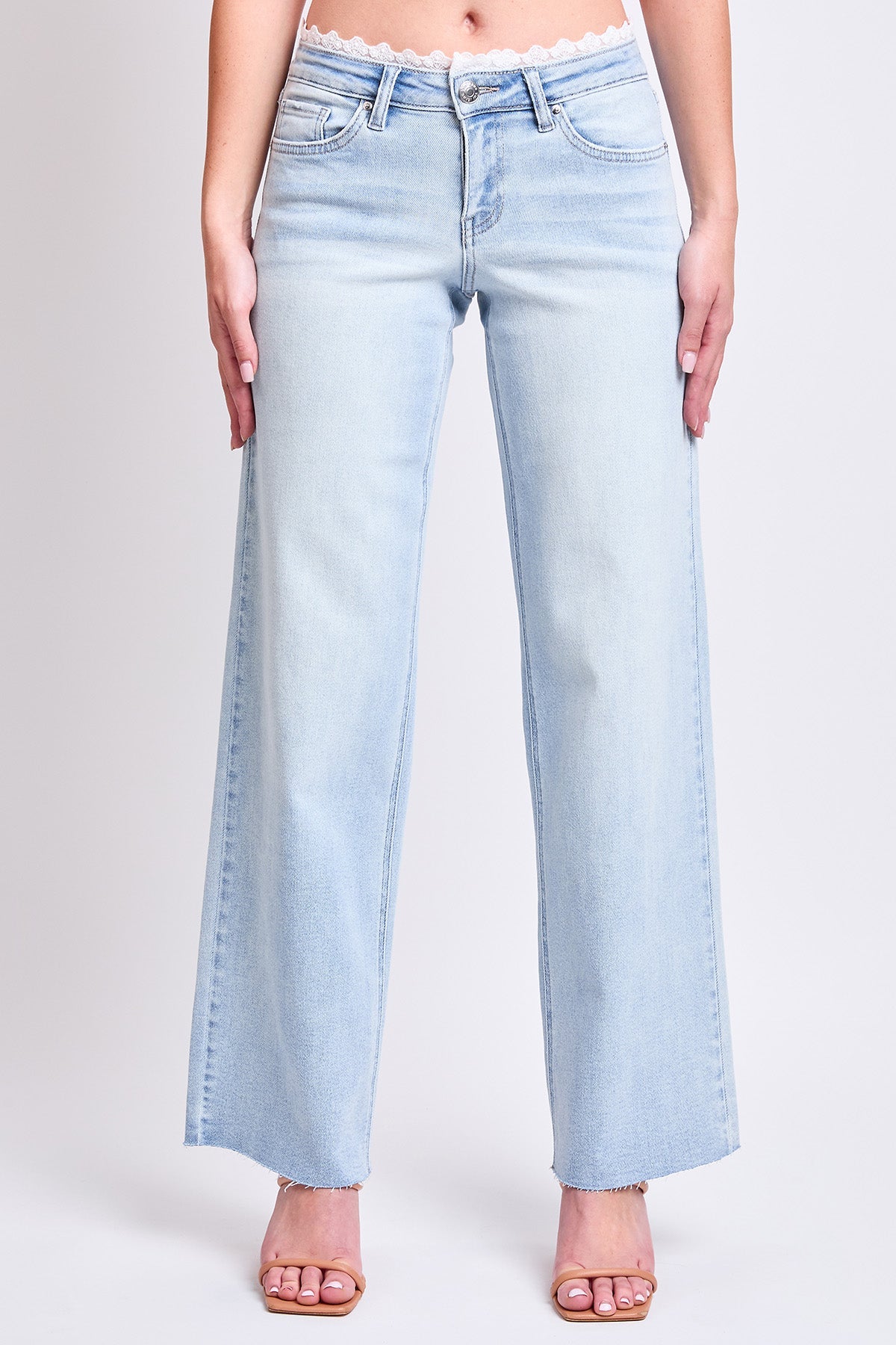 Women's Luxe Lace Trim Wide Leg Jeans