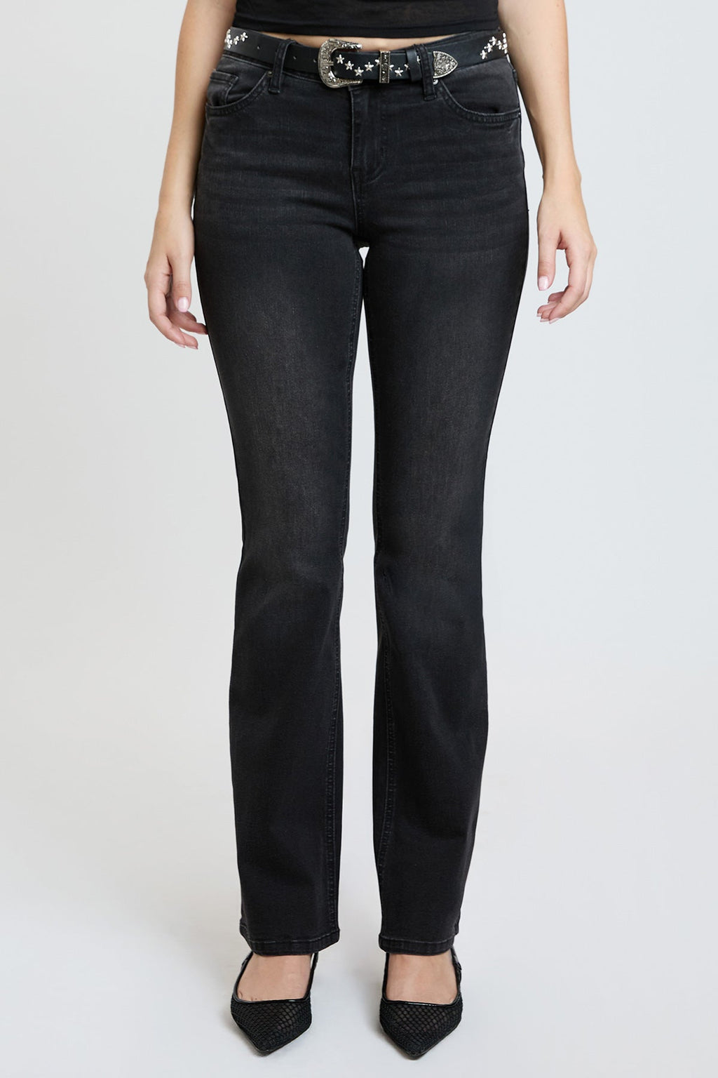 Women's Mid Rise Belted Bootcut Jeans