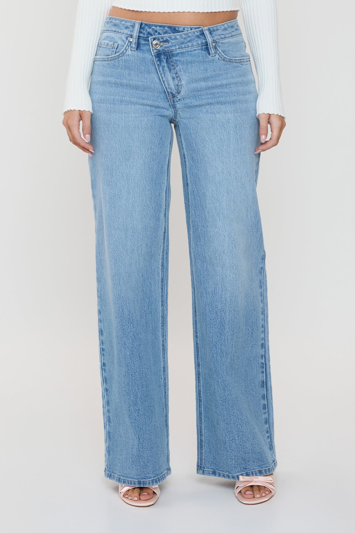 Women's Luxe Bella Asymmetrical Wide Leg Jeans