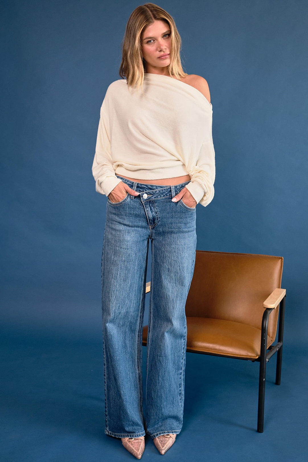 Women's Luxe Bella Asymmetrical Wide Leg Jeans