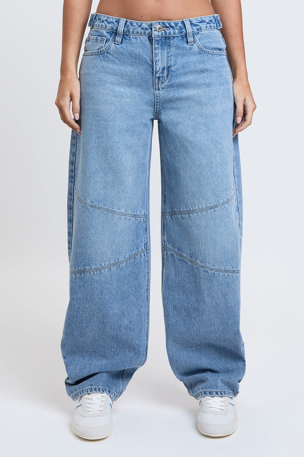 Women's Moto Relaxed Rise Baggy Barrel Jeans with Seam Detail