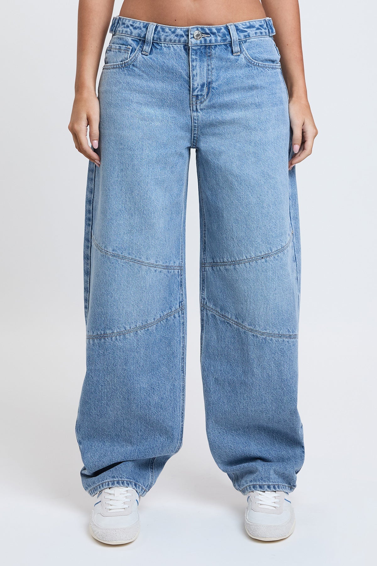Women's Moto Relaxed Rise Baggy Barrel Jeans with Seam Detail