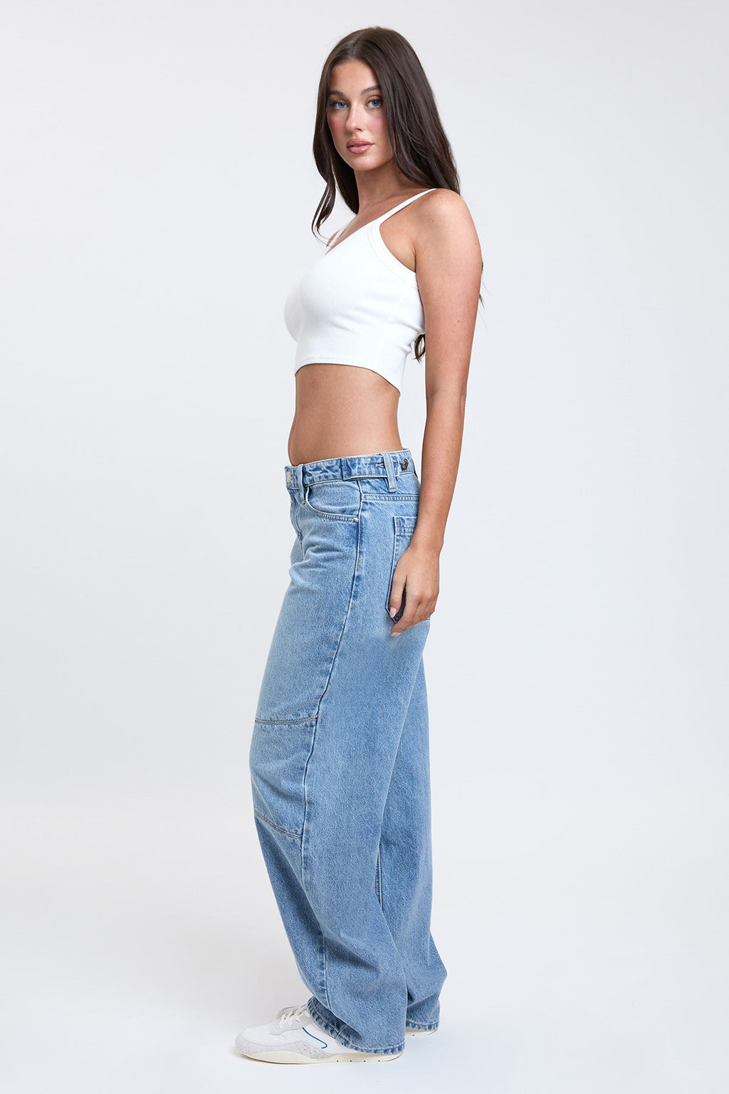 Women's Moto Relaxed Rise Baggy Barrel Jeans with Seam Detail