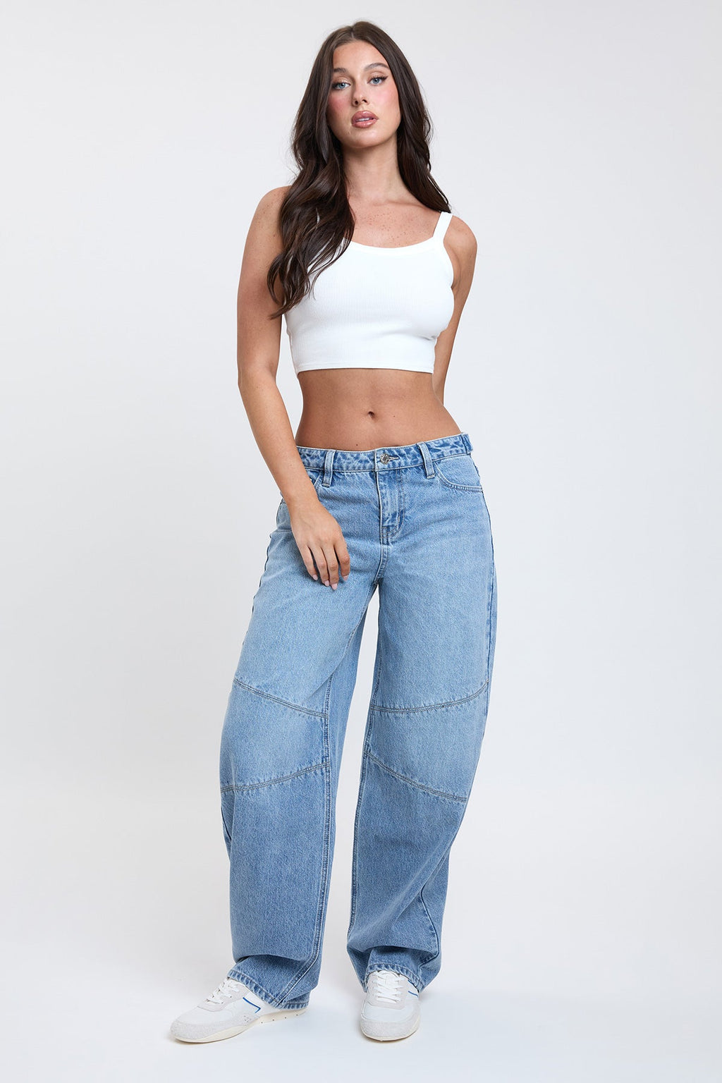 Women's Moto Relaxed Rise Baggy Barrel Jeans with Seam Detail