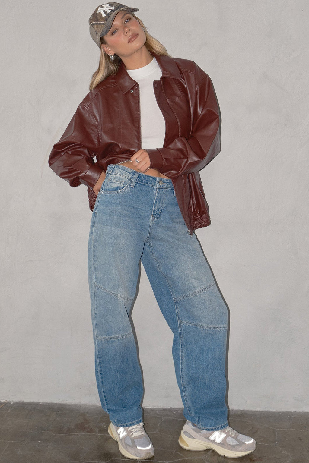 Women's Moto Relaxed Rise Baggy Barrel Jeans with Seam Detail