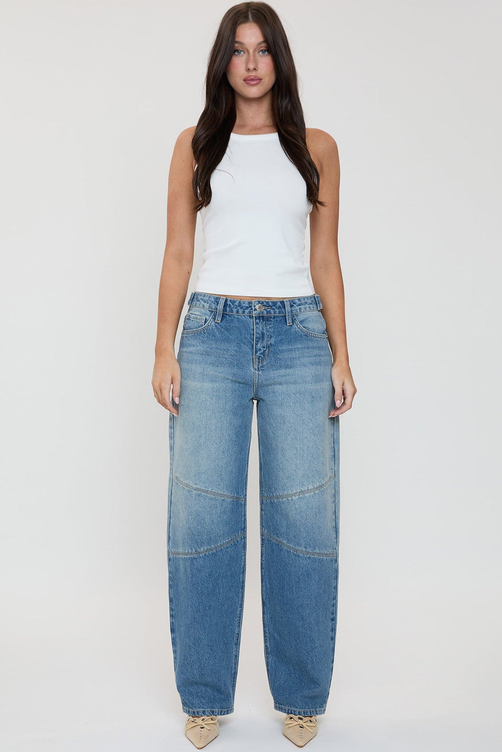 Women's Moto Relaxed Rise Baggy Barrel Jeans with Seam Detail