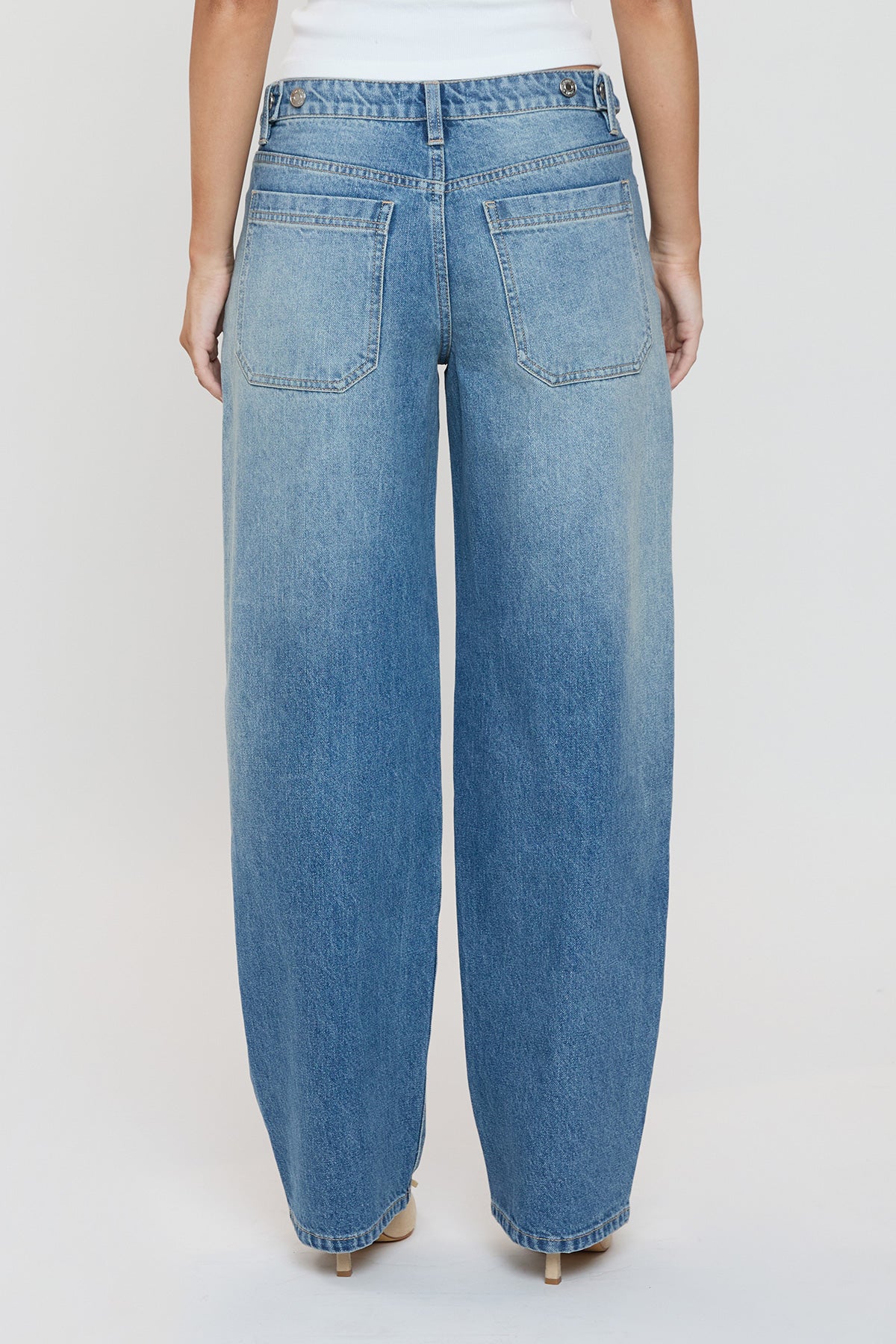 Women's Moto Relaxed Rise Baggy Barrel Jeans with Seam Detail