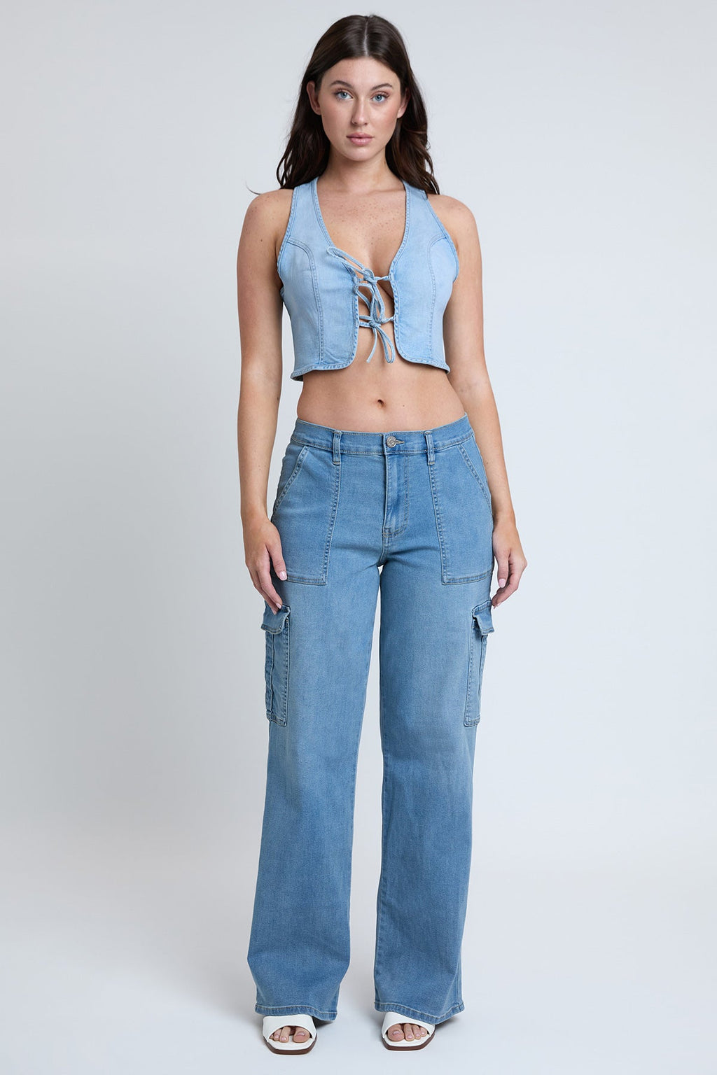 Women's Elastic Waist Straight  Cargo Jean