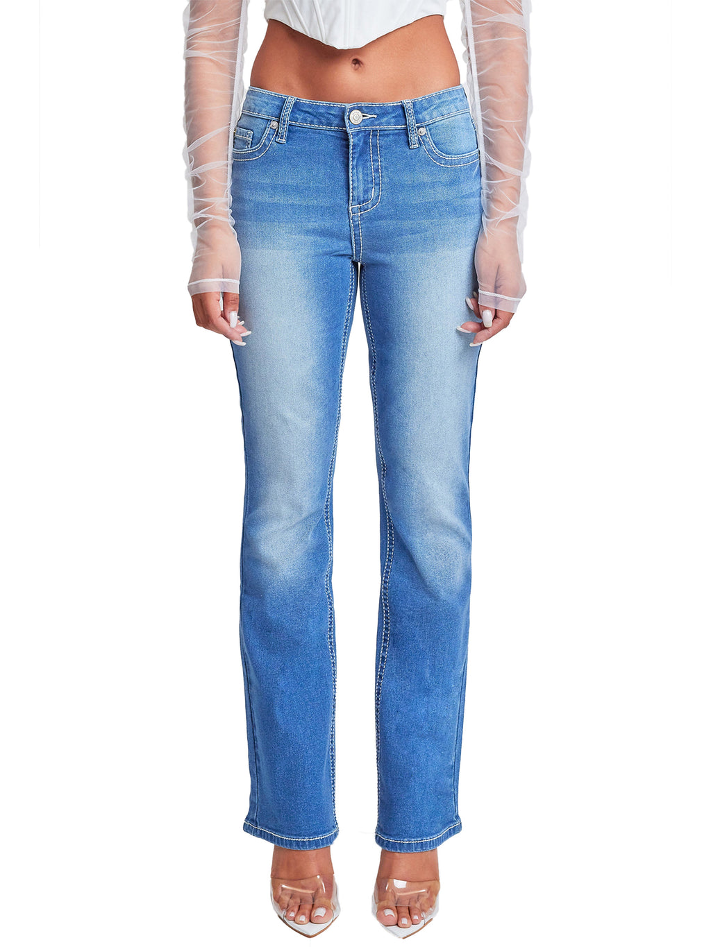 Women's Heavy Stitch with Embroidered Pockets Bootcut Jeans