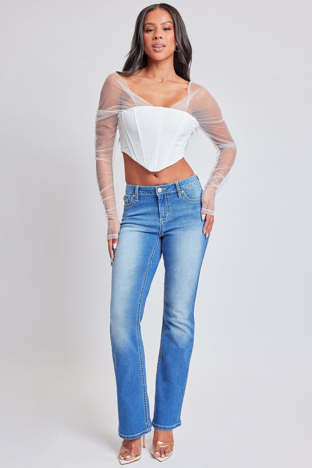 Women's Heavy Stitch with Embroidered Pockets Bootcut Jeans