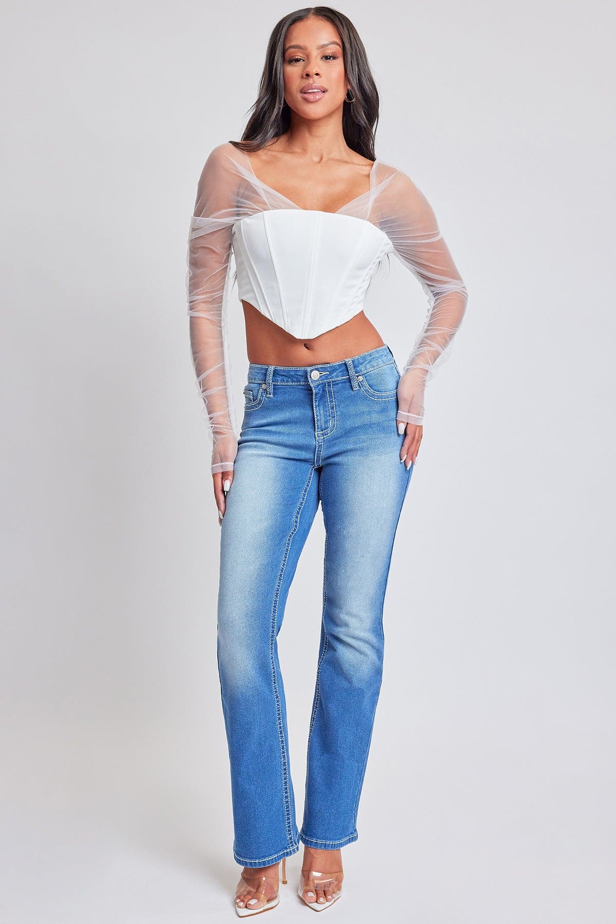 Women's Heavy Stitch with Embroidered Pockets Bootcut Jeans