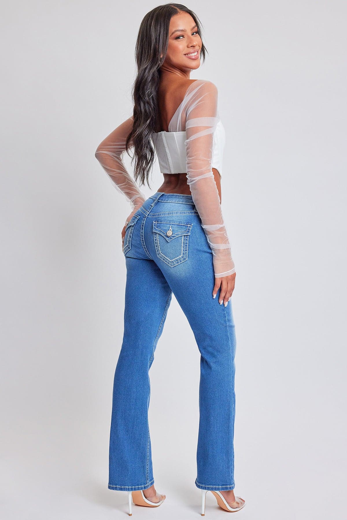 Women's Heavy Stitch with Embroidered Pockets Bootcut Jeans