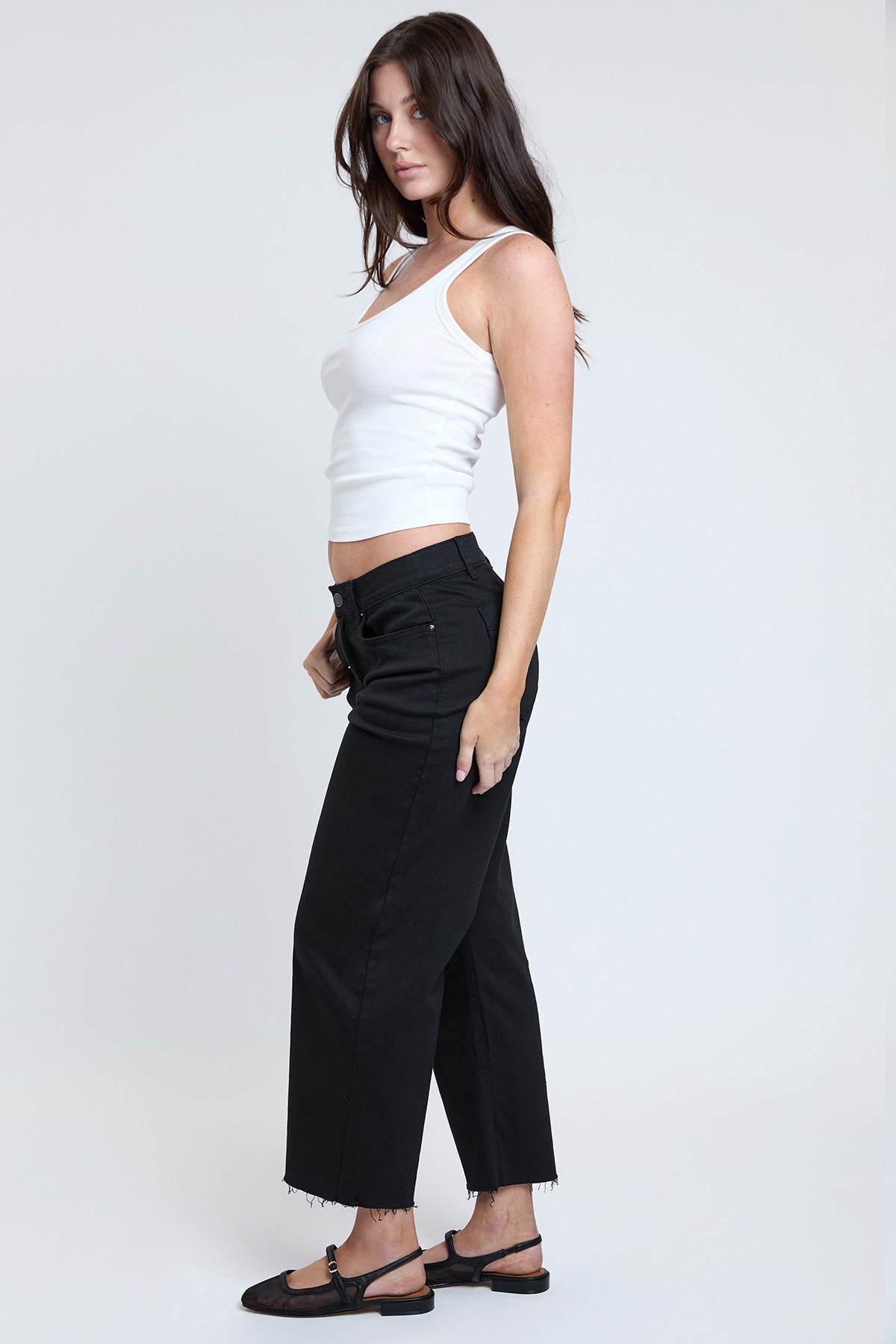 Women's High Rise Cropped Trouser Jeans Wide Leg Fit