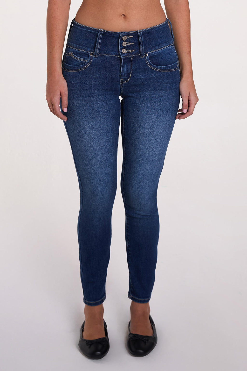 Women's Luxe Mid Rise 3-Button WannaBettaButt Skinny Jeans