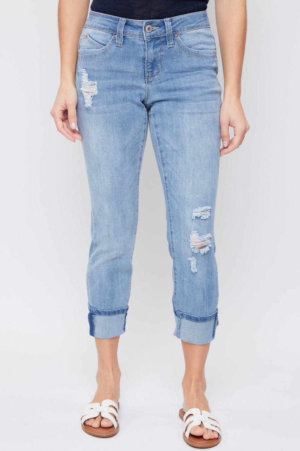 Women's Petite WannaBettaButt Mid Rise Mega Cuff Jeans