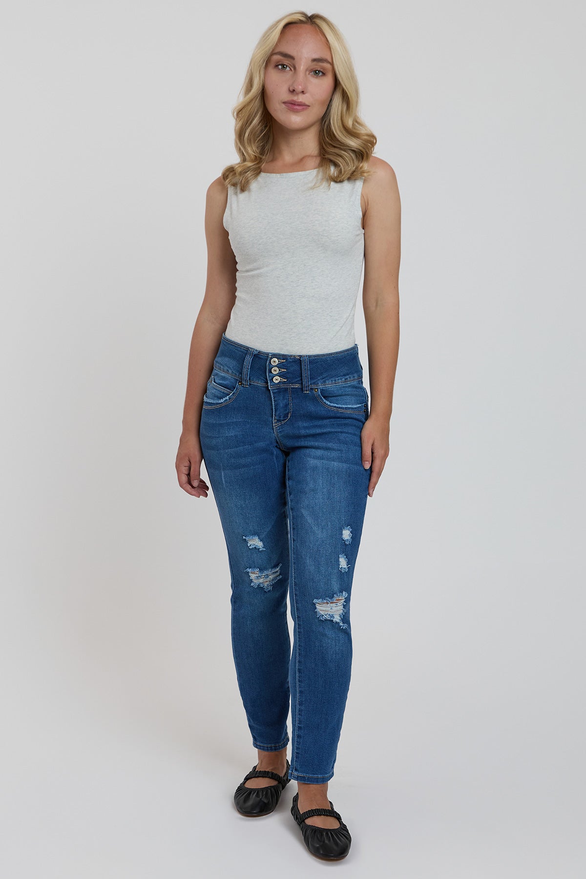 Women's Petite WannaBettaButt 3 Button Skinny Ankle Sustainable Jean