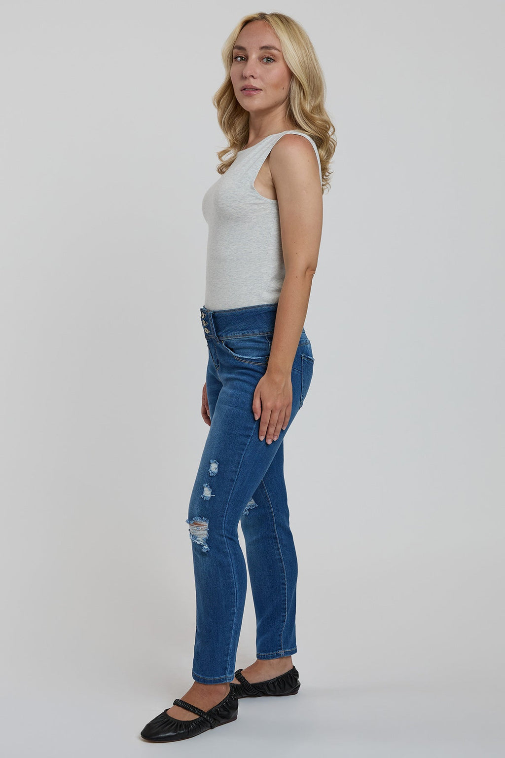 Women's Petite WannaBettaButt 3 Button Skinny Ankle Sustainable Jean