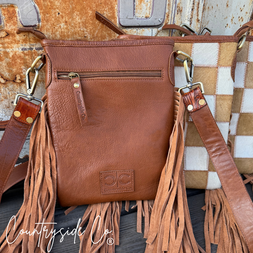 Stockdale Checkered Cowhide Fringe Purse