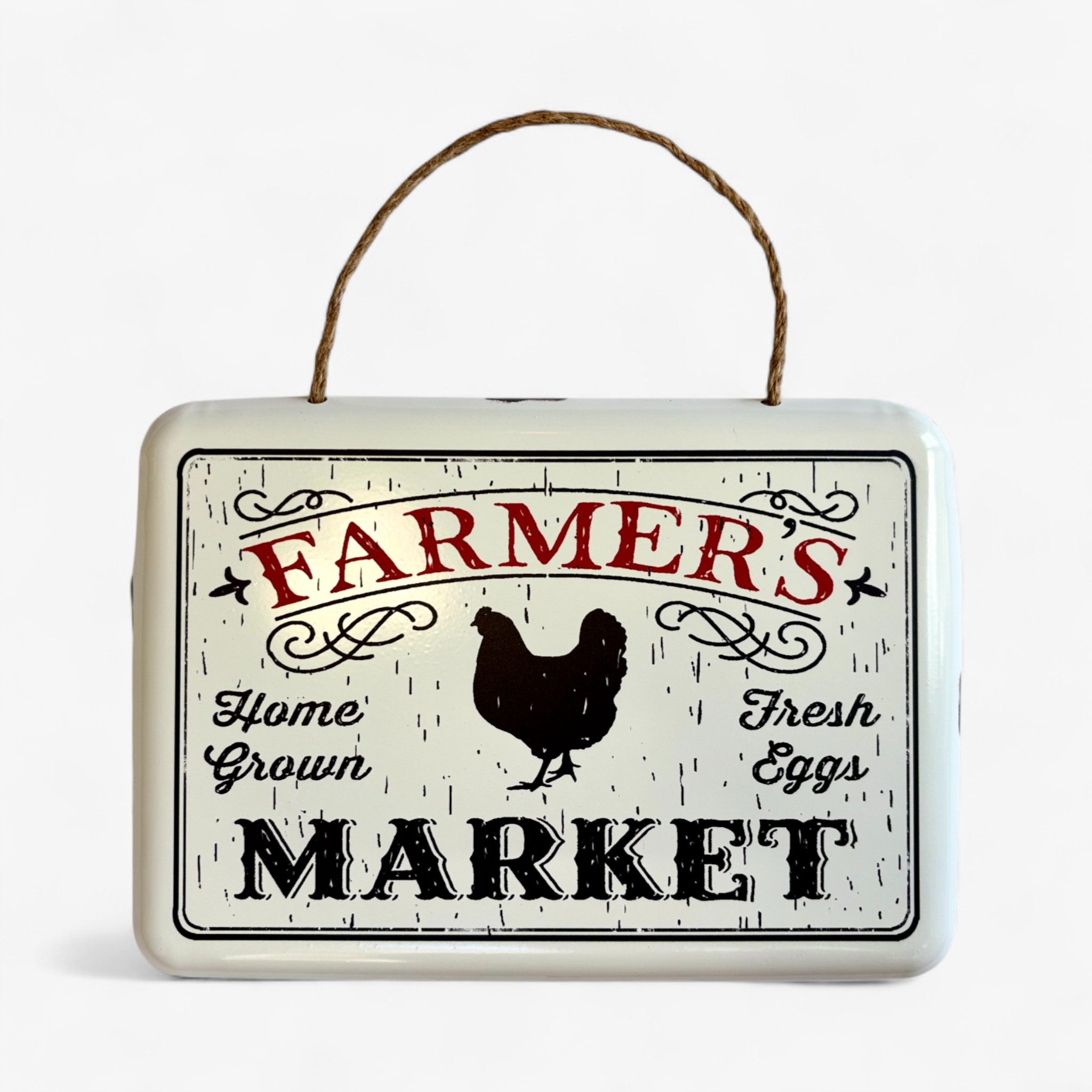 Vintage Farmer's Market Sign with Chicken, Rustic Metal Home Decor