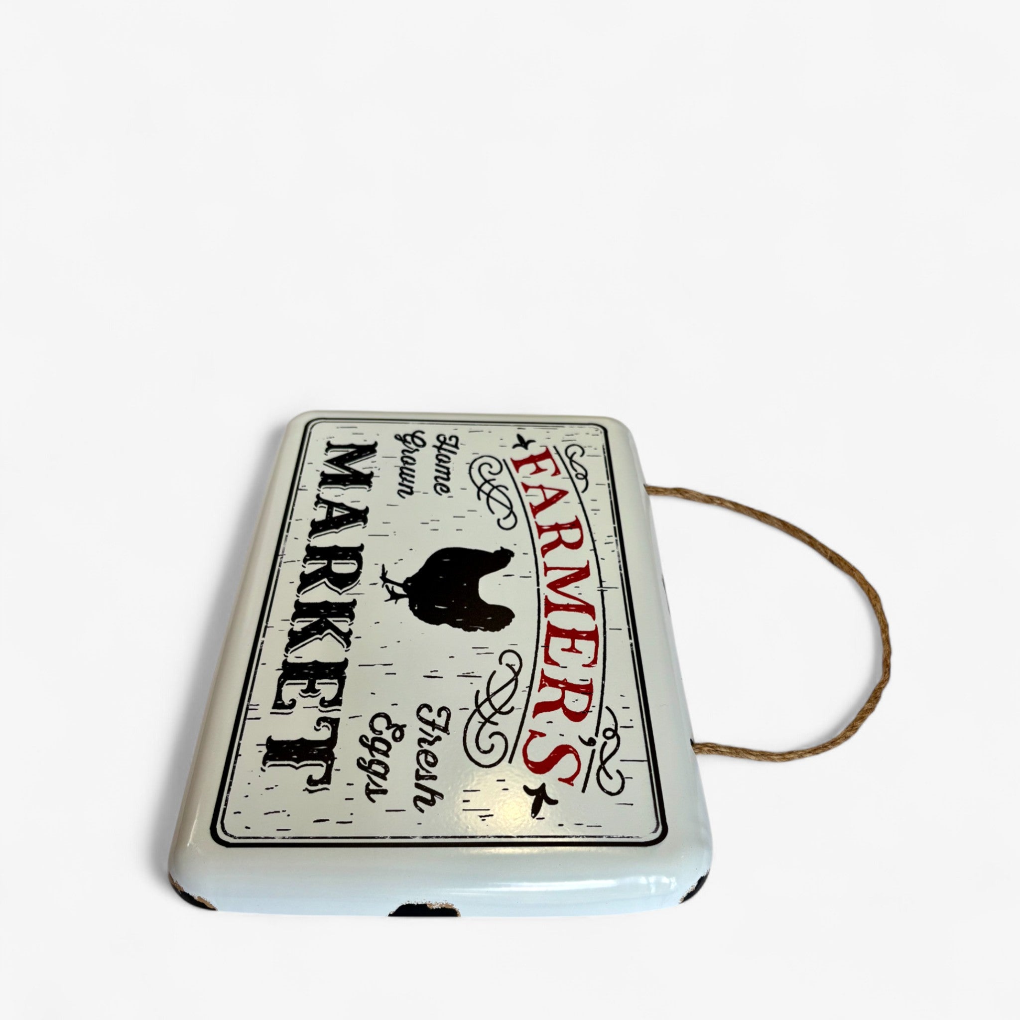 Vintage Farmer's Market Sign with Chicken, Rustic Metal Home Decor