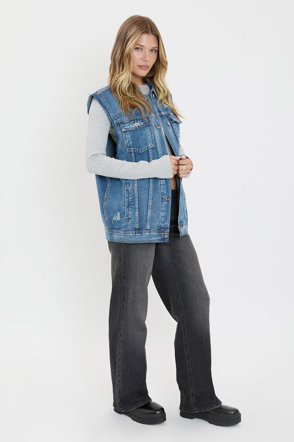 Women's Oversized Boyfriend Fit Denim Vest