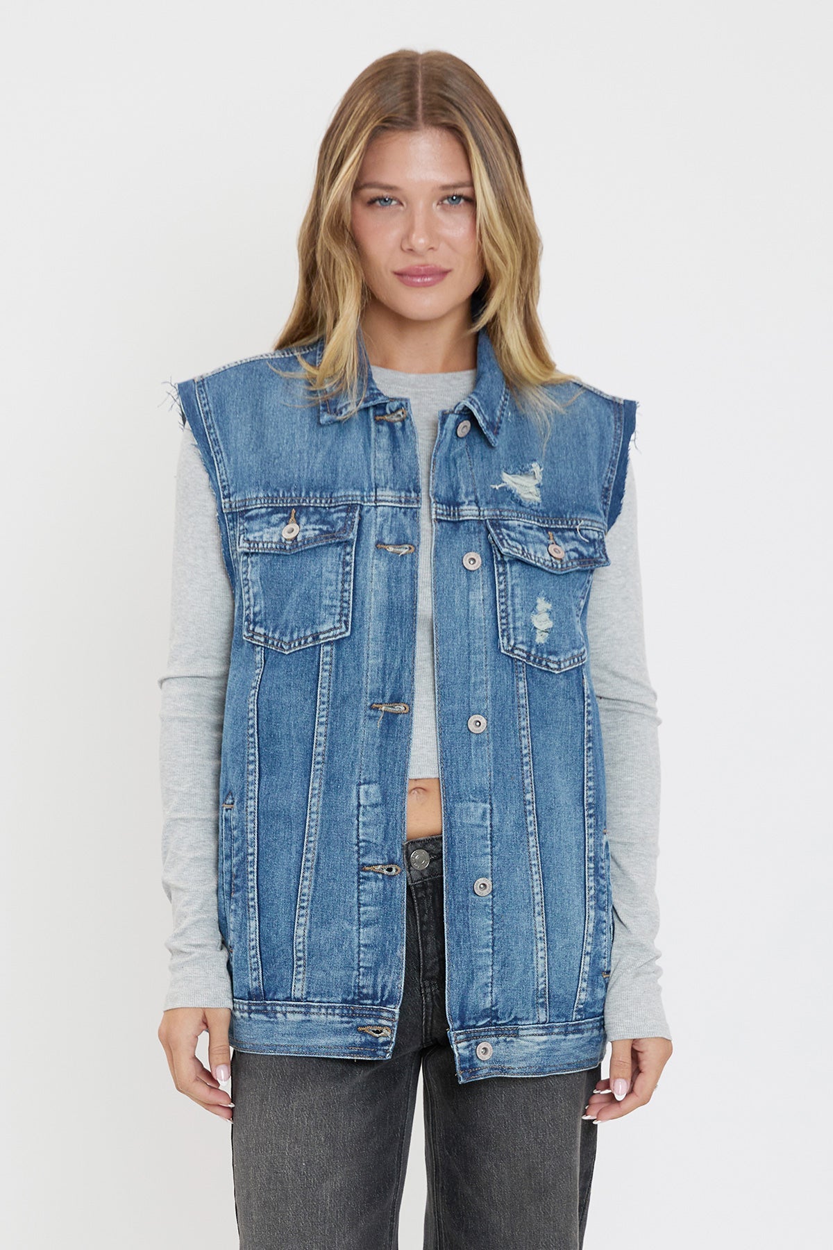 Women's Oversized Boyfriend Fit Denim Vest
