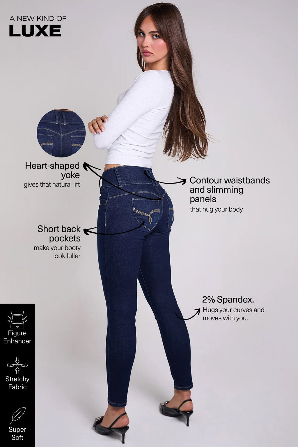 Women's Luxe Mid Rise 3-Button WannaBettaButt Skinny Jeans
