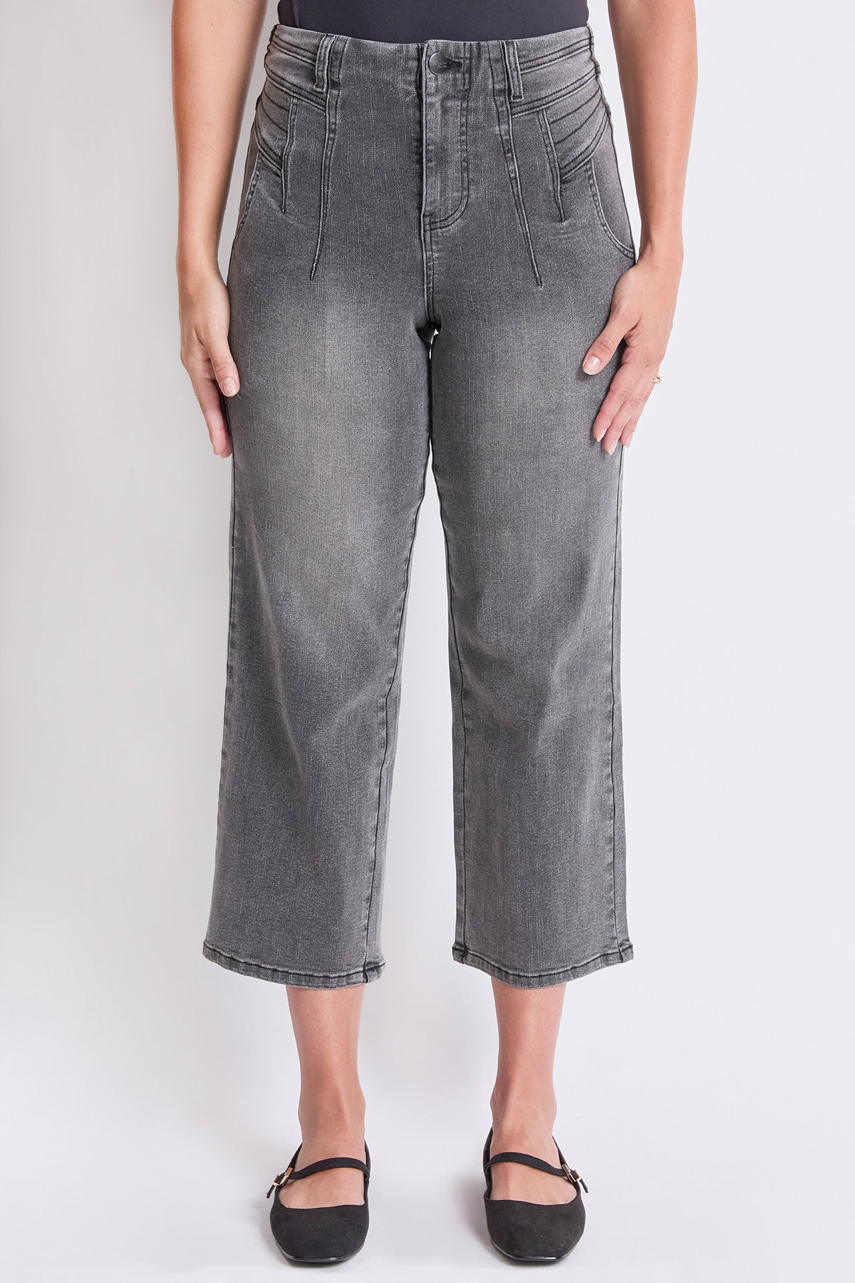 Women's High Rise Crop Detailed Wide Leg Jeans