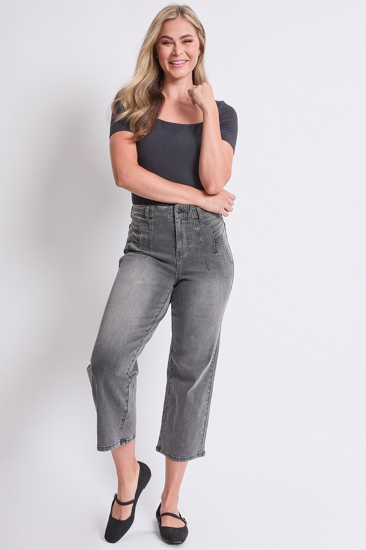 Women's High Rise Crop Detailed Wide Leg Jeans