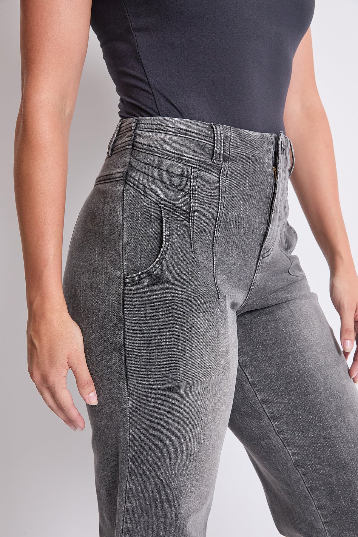 Women's High Rise Crop Detailed Wide Leg Jeans