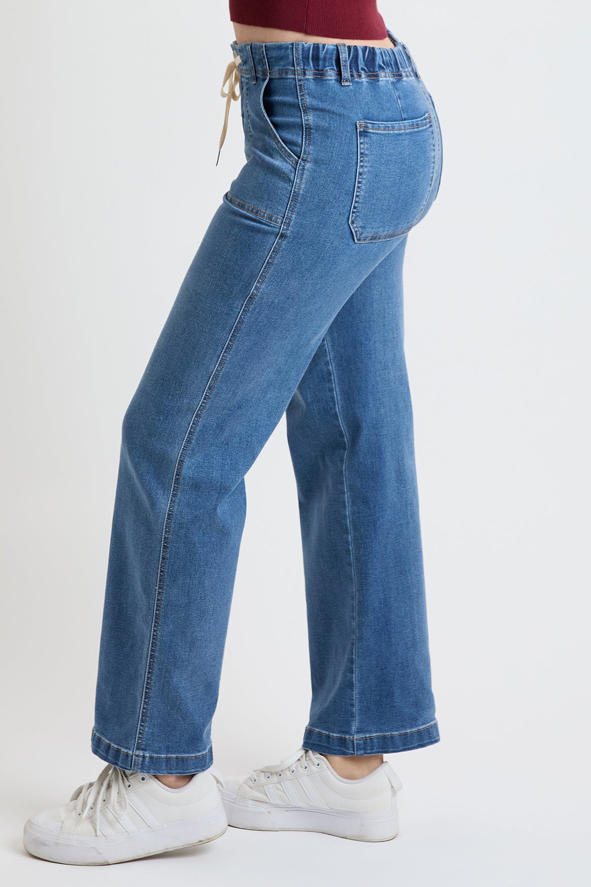 Women's Mid Rise Tie Front Wide Leg Jeans