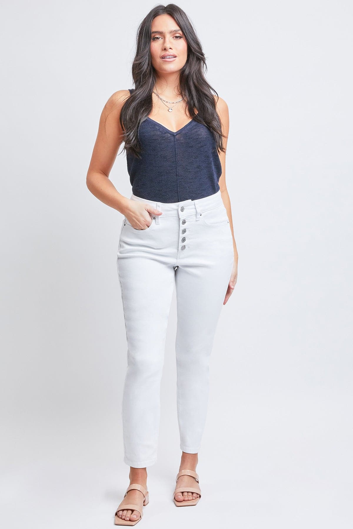 Women's Vintage High Rise Button Fly Skinny Ankle Jeans