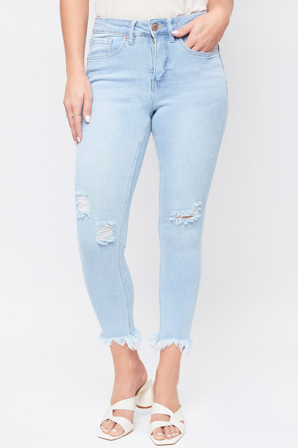 Women's Vintage High Rise Frayed Hem Ankle Jean