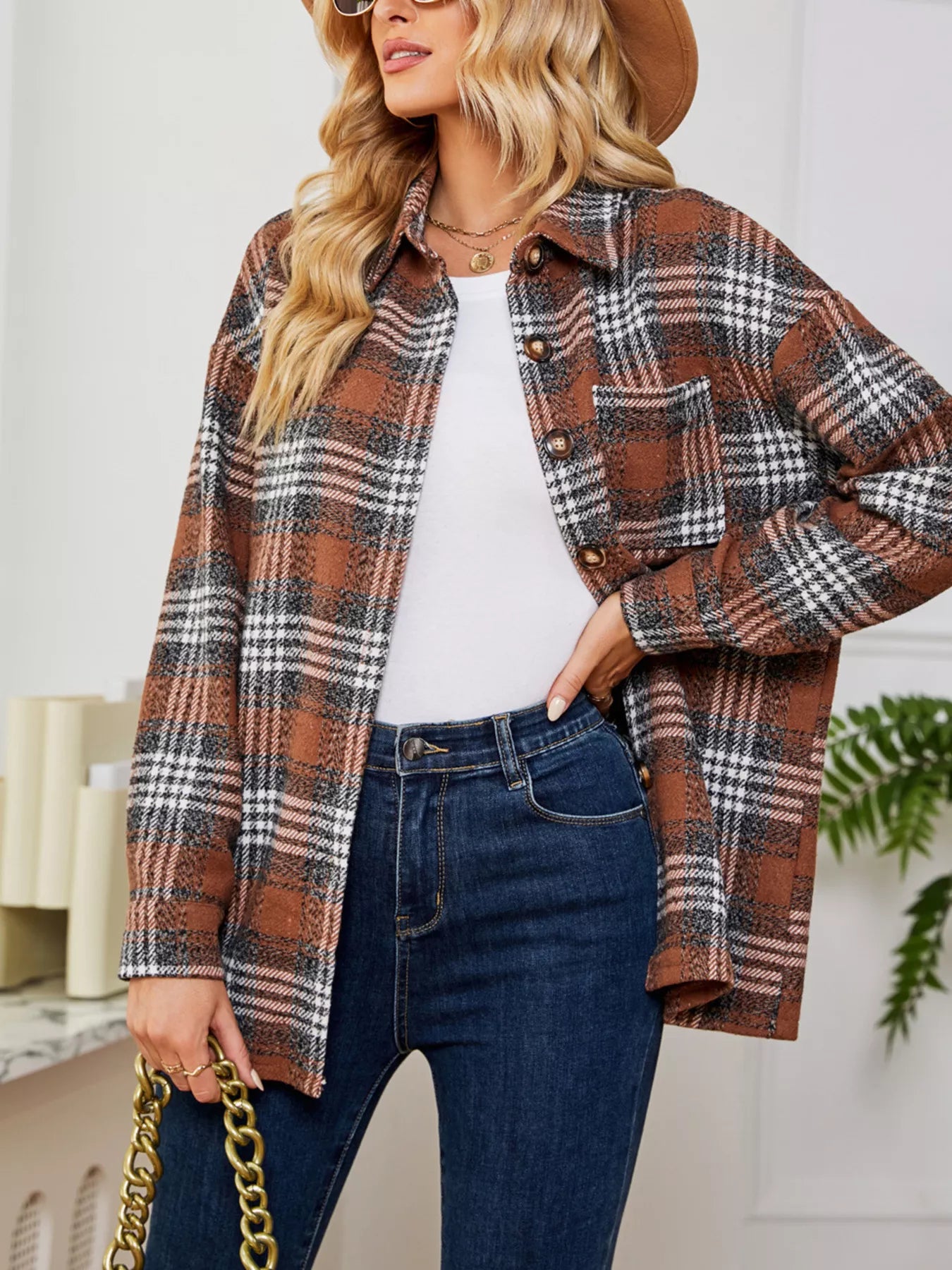 Plaid Button Up Long Sleeve Shacket