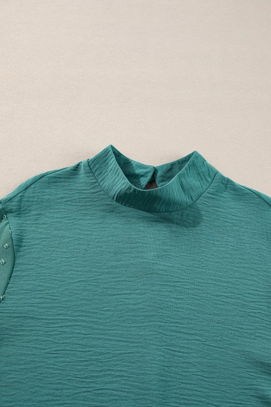 Solid Swiss Dot Balloon Sleeve Blouse