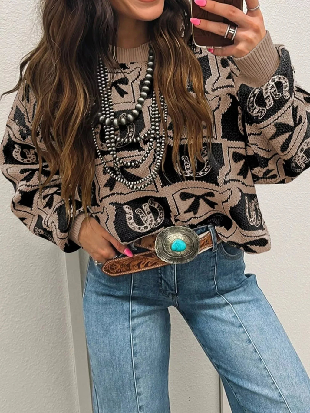 Bows & Horseshoes Pattern Sweater