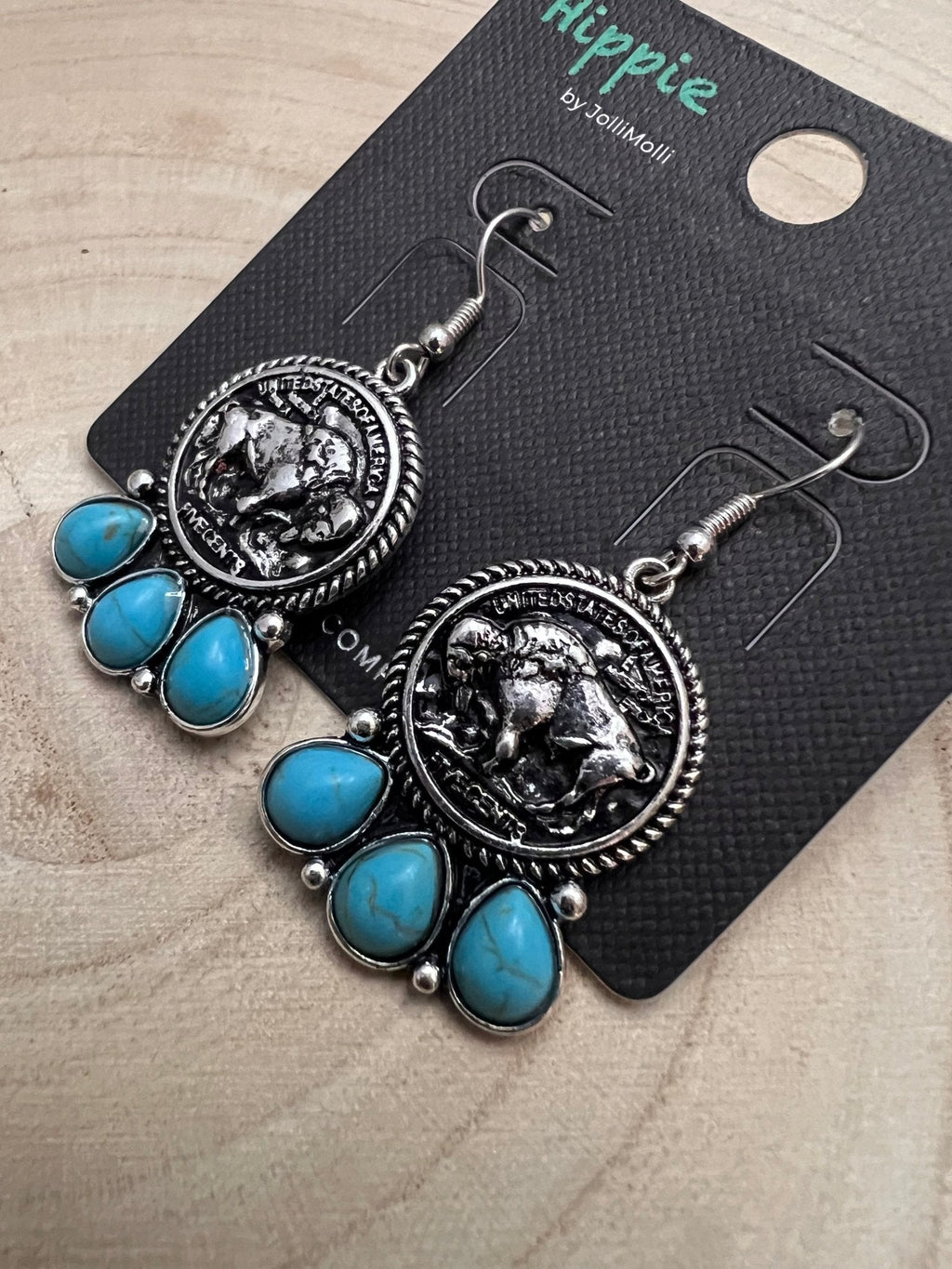 Buffalo Coin and Faux Turquoise Earring
