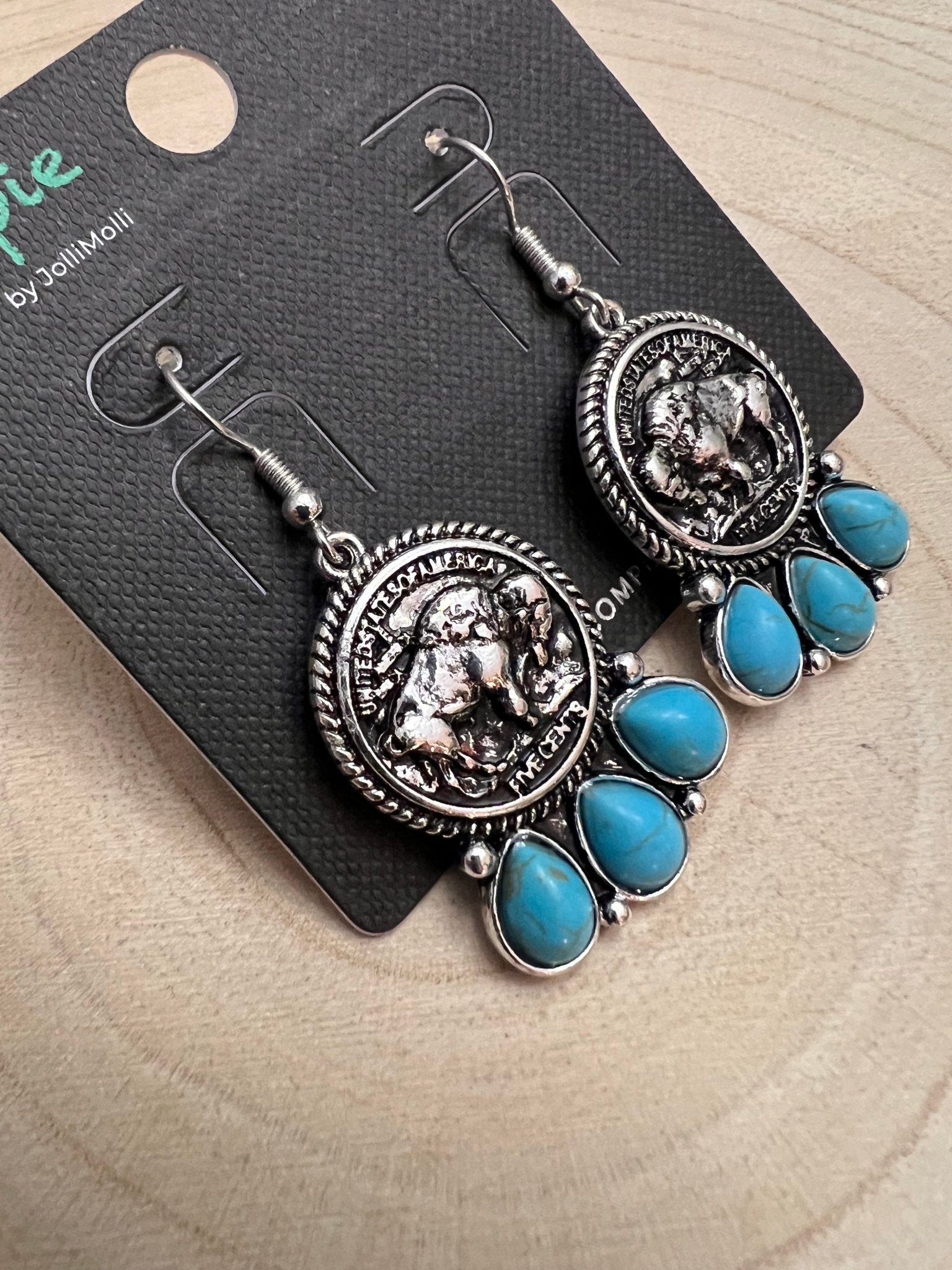 Buffalo Coin and Faux Turquoise Earring