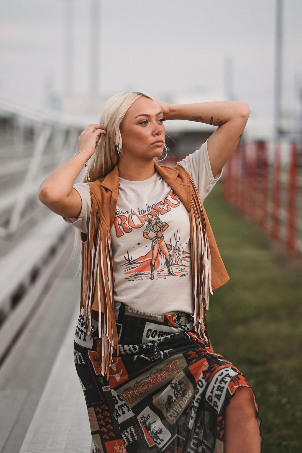 Camel Open Front Fringe Vest