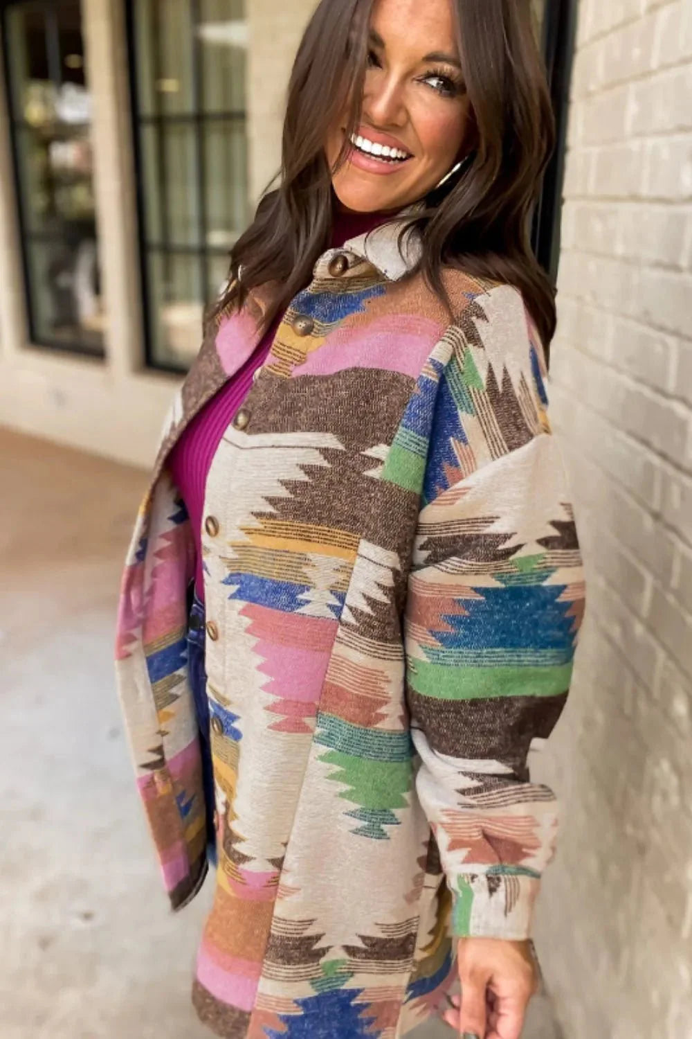 Cheri Geometric Button Up Long Sleeve Jacket